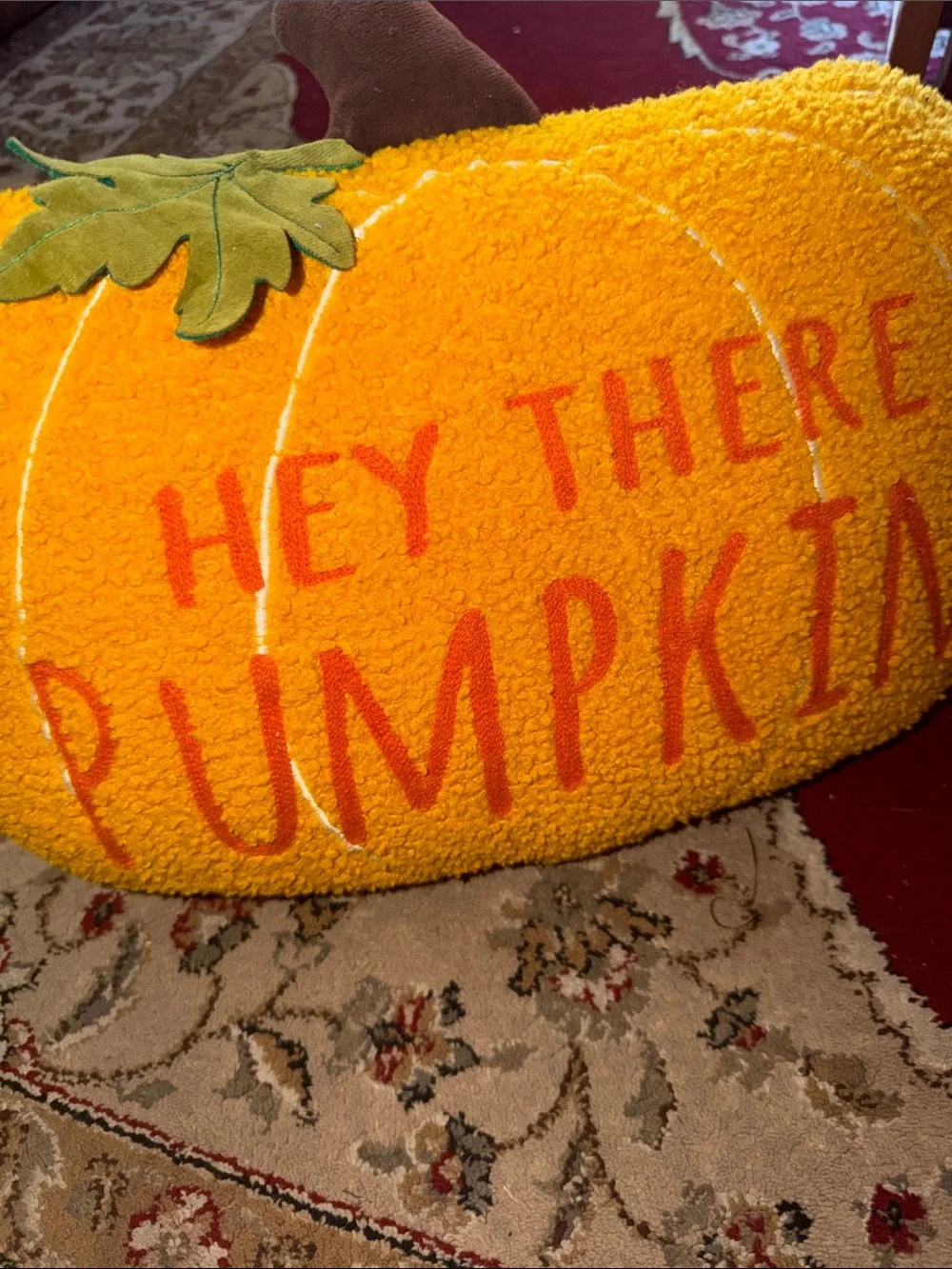 Hey There Pumpkin Plush Pillow - Yellow with Orange Lettering